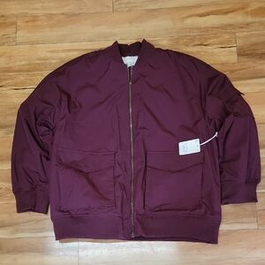 a.n.a Size XL Womens Deep Burgandy Zip Up Sherpa Lined Bomber Jacket NEW